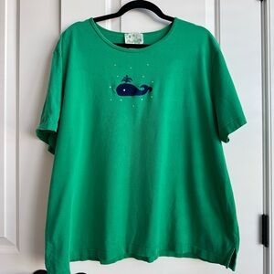 Quacker Factory Emerald Whale 🐳 Rhinestone Tee 3X
